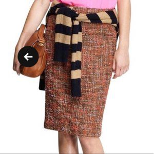 J.CREW No.2 Pencil Skirt Orange Brown Boucle Tweed Size 2